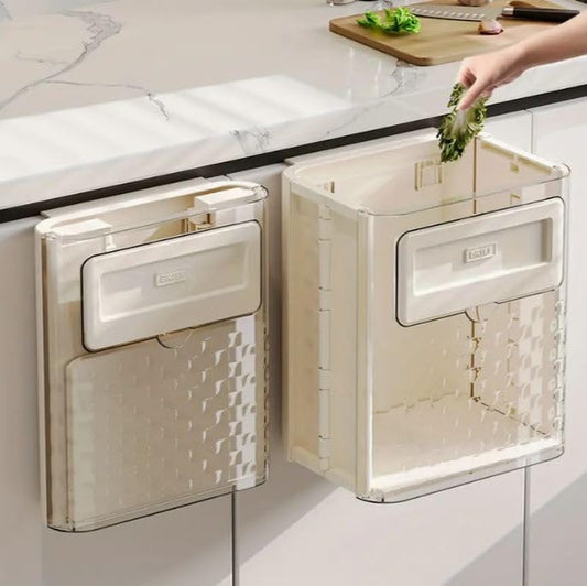 Foldable Wall-Mounted Trash Can – 10L Hanging Kitchen Waste Bin | Space-Saving & Easy to Install