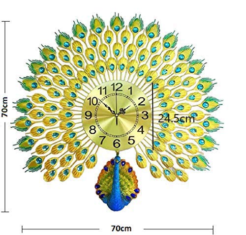 Luxury Peacock 3D Wall Clock | Golden Metal with Rhinestones & Silent Movement