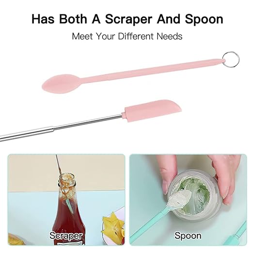 Upgraded Mini Silicone Retractable Spatula & Spoon Set – Perfect for Kitchen & Beauty Use