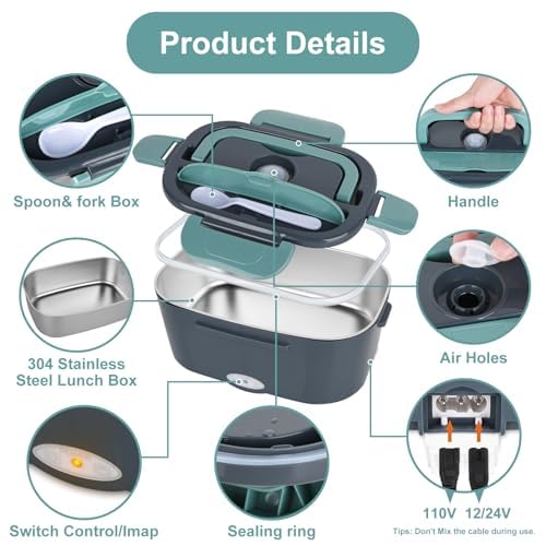 2-in-1 Electric Lunch Box with PTC Heating for Home, Office, and Car