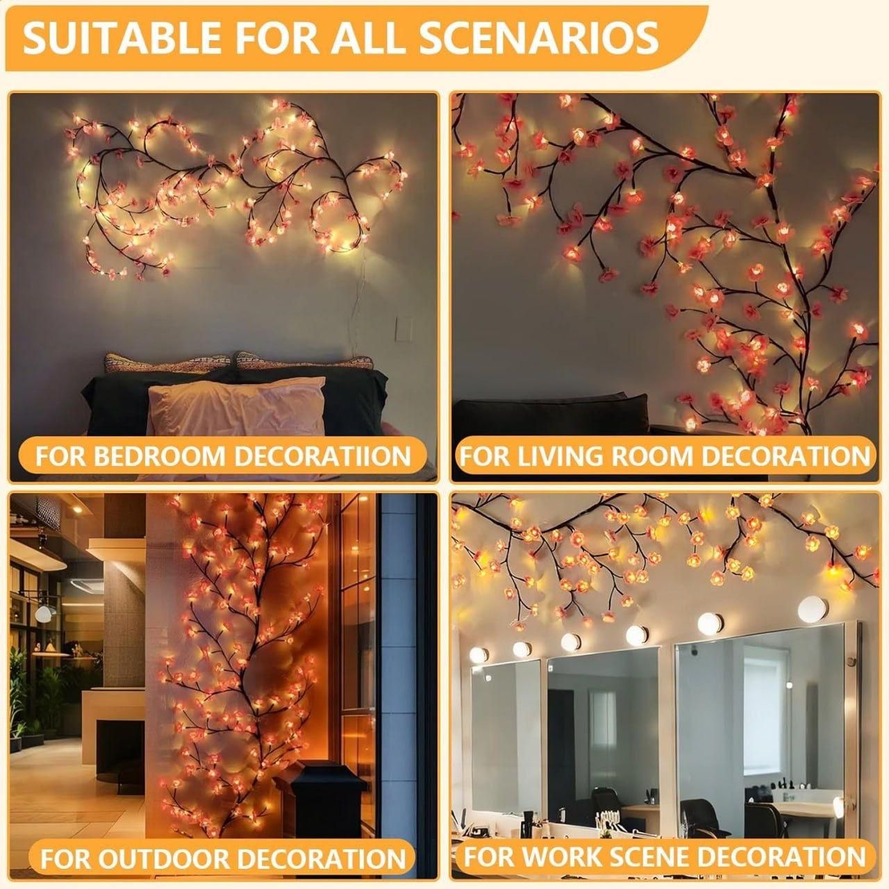 Cherry LED Tree Branch Lights | Decorative Indoor LED Lights for Home Decor