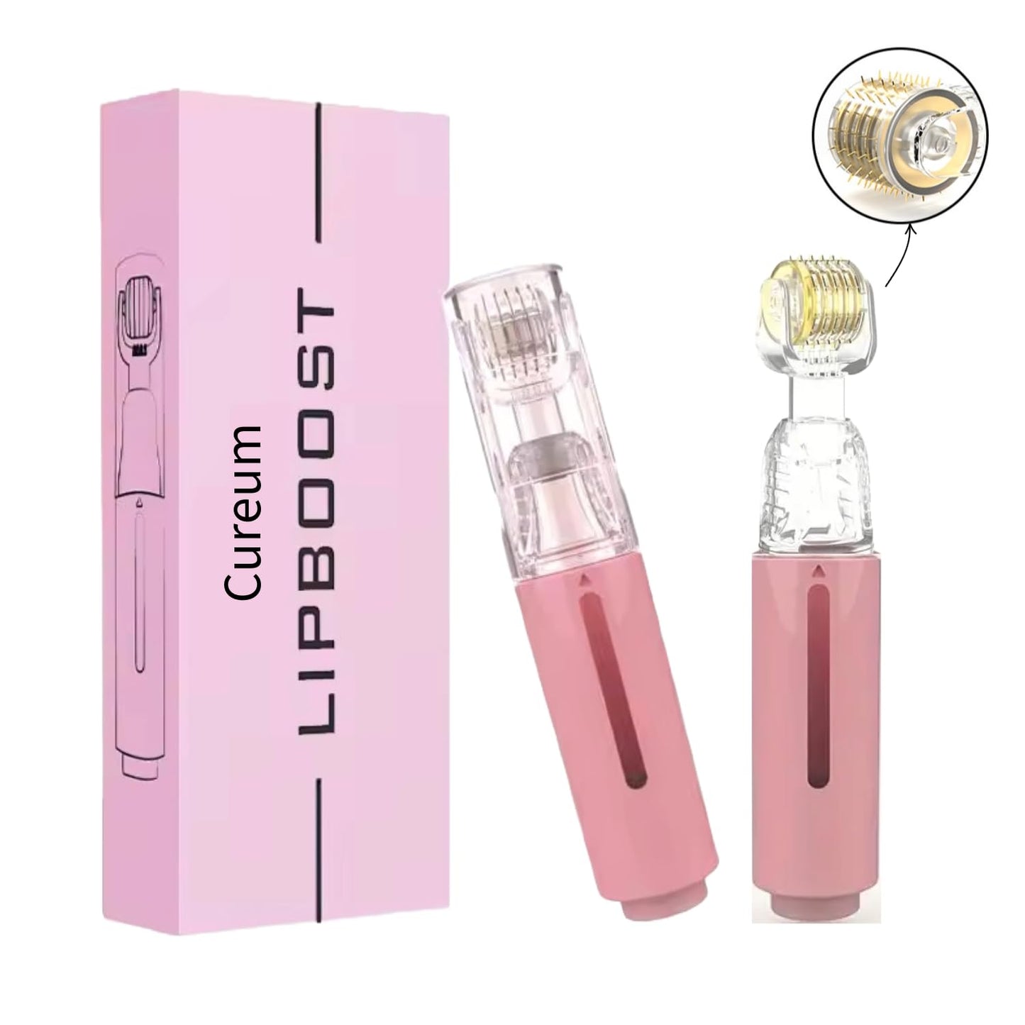Cureum Lip Boost Derma Roller for Lips | 0.25mm Titanium Needles | Natural Lip Plumper with Serum Applicator