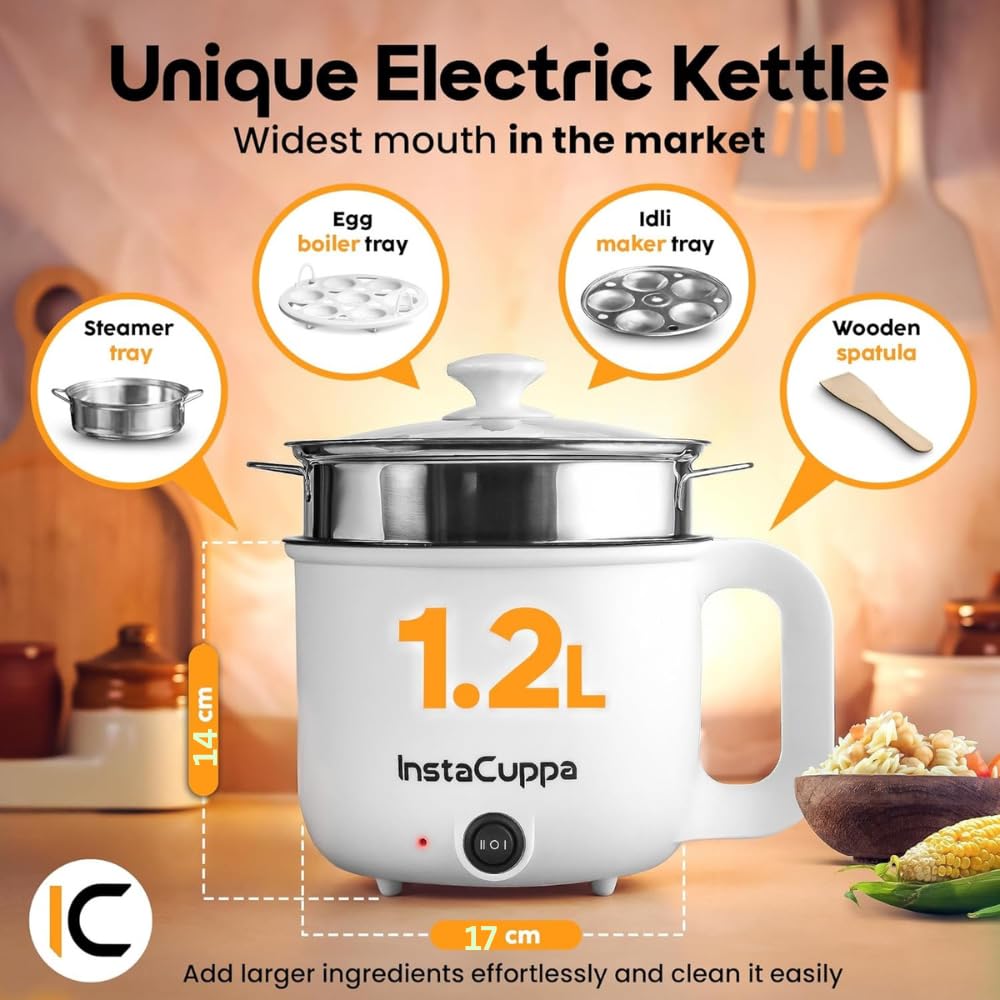 3-in-1 Electric Kettle Cooker – Steam, Boil, Cook | Ideal for Busy Moms