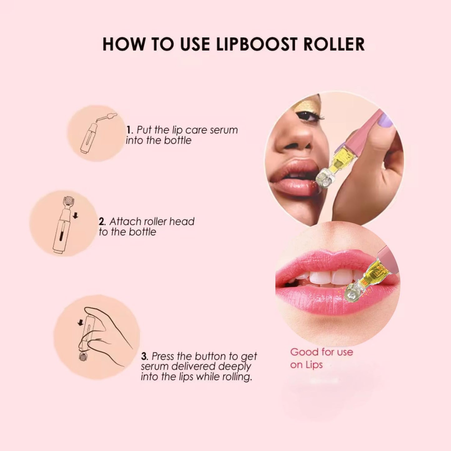 Cureum Lip Boost Derma Roller for Lips | 0.25mm Titanium Needles | Natural Lip Plumper with Serum Applicator