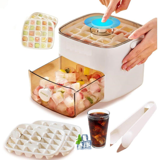 Ice Tray with Lid, Box & Tongs – Quick Release | Durable & BPA-Free | Includes Silicone Handle