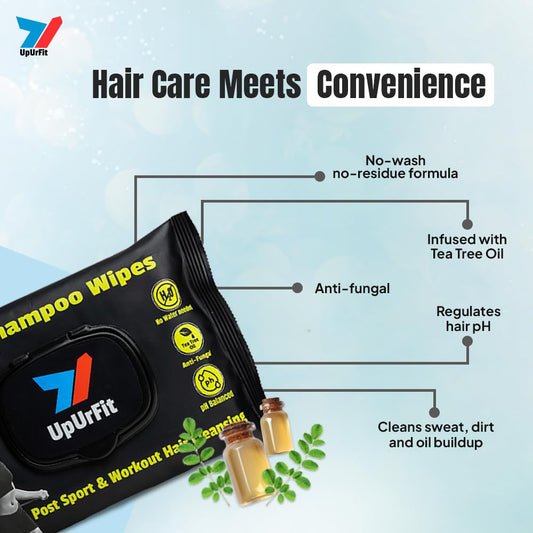 UpUrFit XXL Shampoo Wipes | Rinse-Free Hair Cleanser with Tea Tree Oil – Anti-Bacterial & Travel Friendly