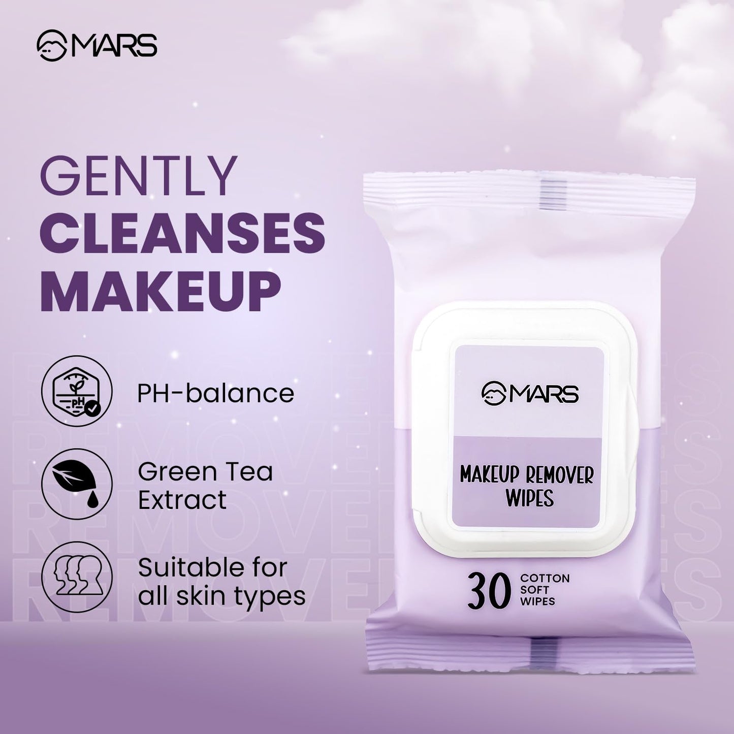 MARS Makeup Removing Face Wipes | Gentle, Hydrating & Enriched with Green Tea & Aloe Vera