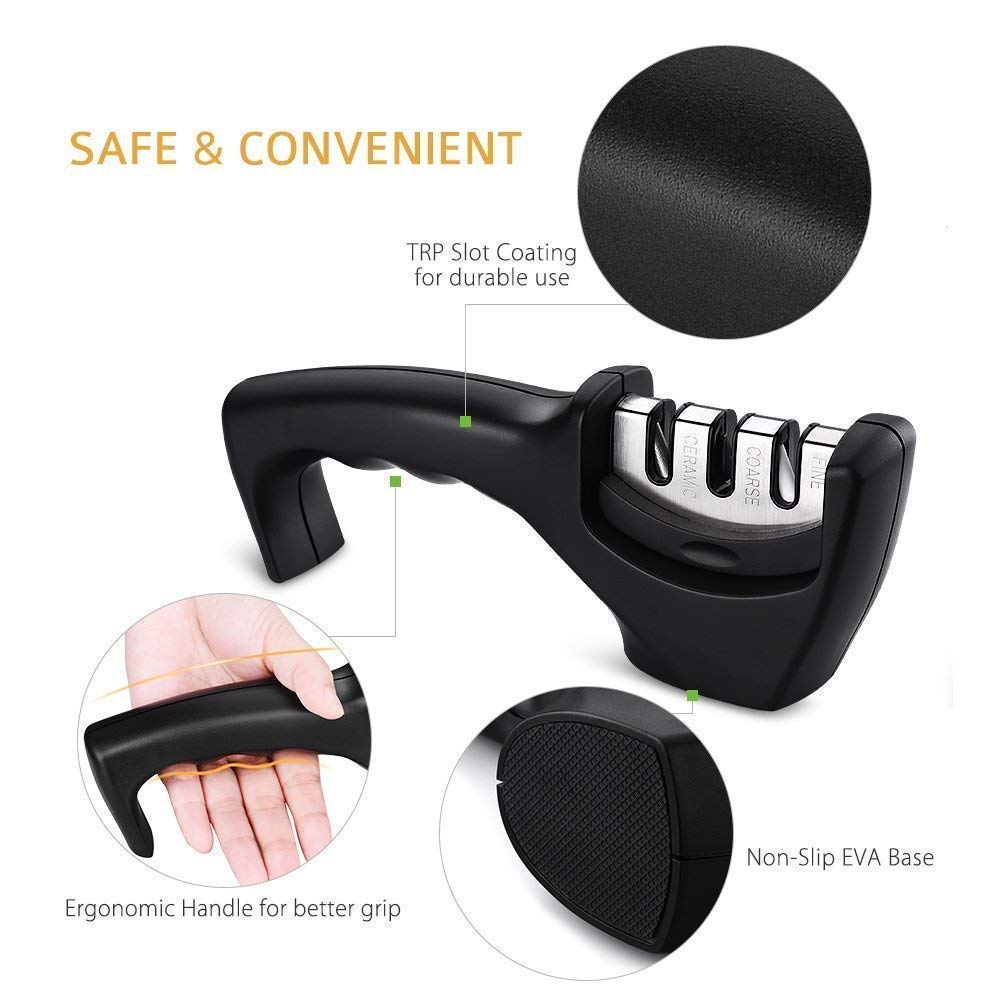 3-Stage Kitchen Knife Sharpener | Easy & Safe Knife Sharpening Tool