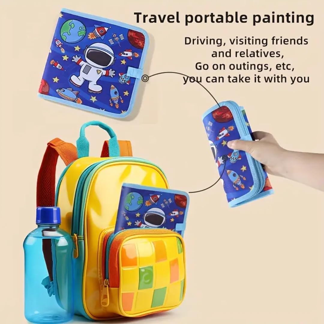 PLUSPOINT Astronaut Theme Reusable Doodle Book – Creative Drawing Pad for Kids | 8 Erasable Pages with Washable Pens