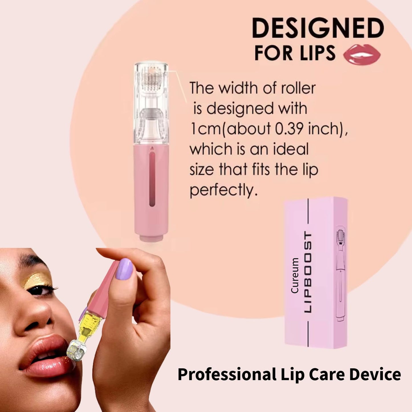 Cureum Lip Boost Derma Roller for Lips | 0.25mm Titanium Needles | Natural Lip Plumper with Serum Applicator