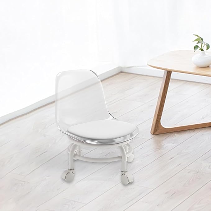 Low Rolling Stool with Backrest – 360° Swivel, Comfortable & Versatile