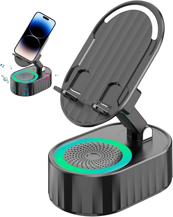 Bluetooth Phone Stand with Inductive Speaker & Power Bank – Multi-Function Desk Holder for Smartphones
