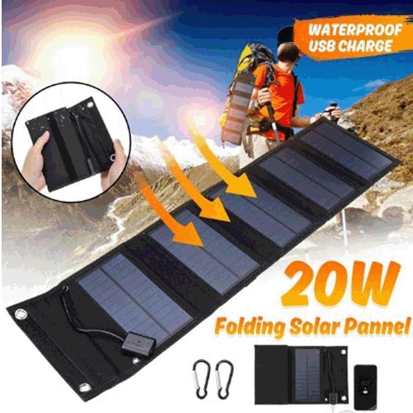 20W Foldable Solar Panel Bag | Portable Solar Charger for Camping & Travel