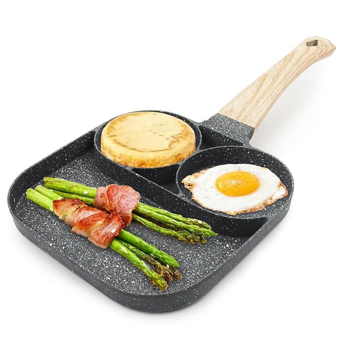 3-in-1 Non-Stick Omelette Pan – Multi-Section Breakfast Skillet with Heat-Resistant Handle