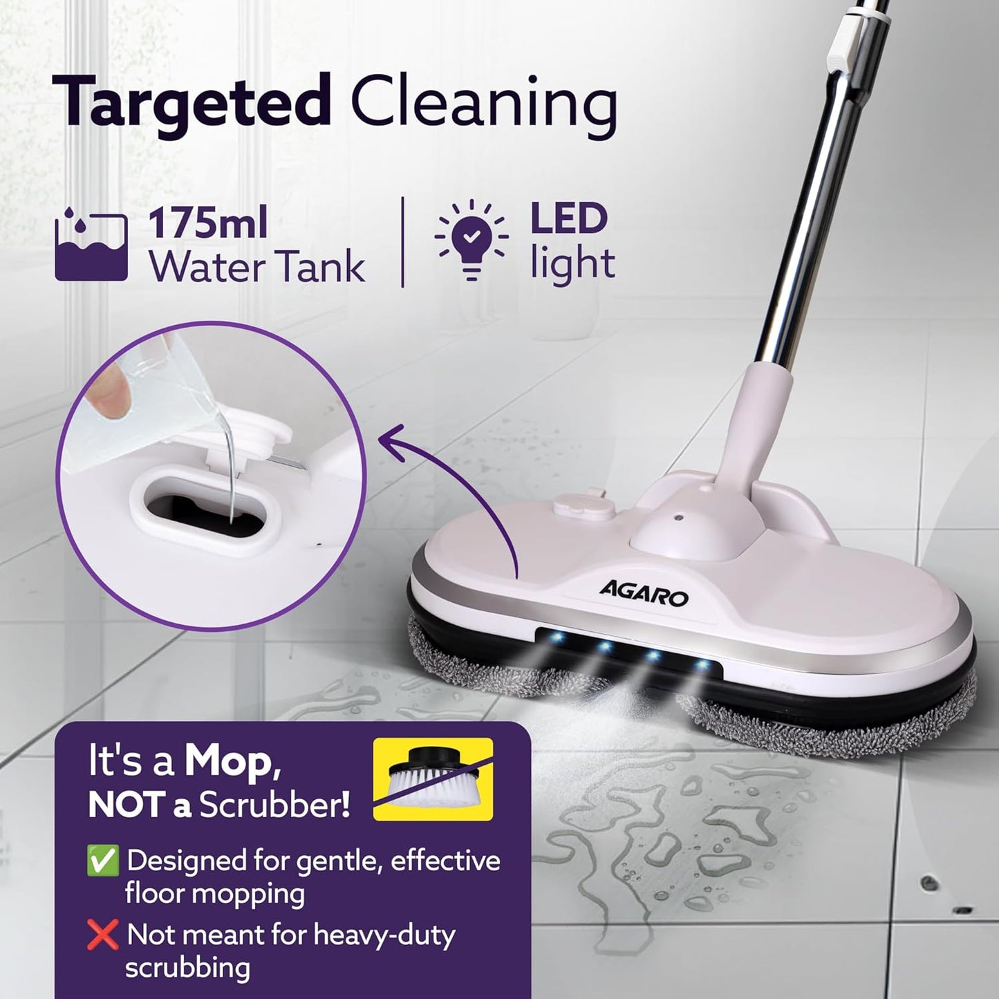 Electric Spin Mop with Spray & Swivel Handle – Ideal for Tile, Wood, Marble Floors
