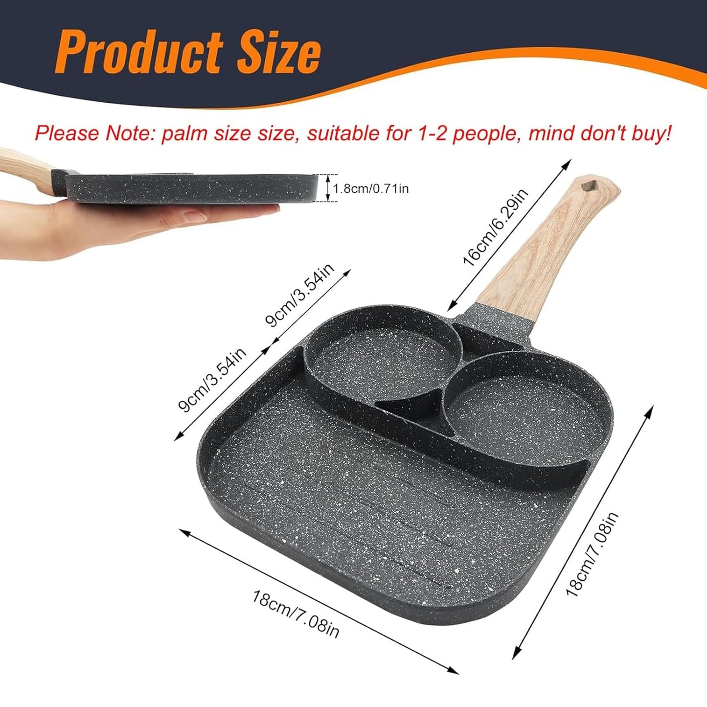 3-in-1 Non-Stick Omelette Pan – Multi-Section Breakfast Skillet with Heat-Resistant Handle