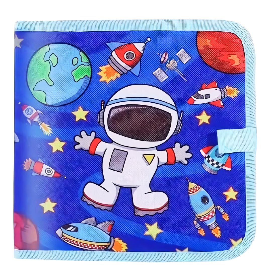 PLUSPOINT Astronaut Theme Reusable Doodle Book – Creative Drawing Pad for Kids | 8 Erasable Pages with Washable Pens