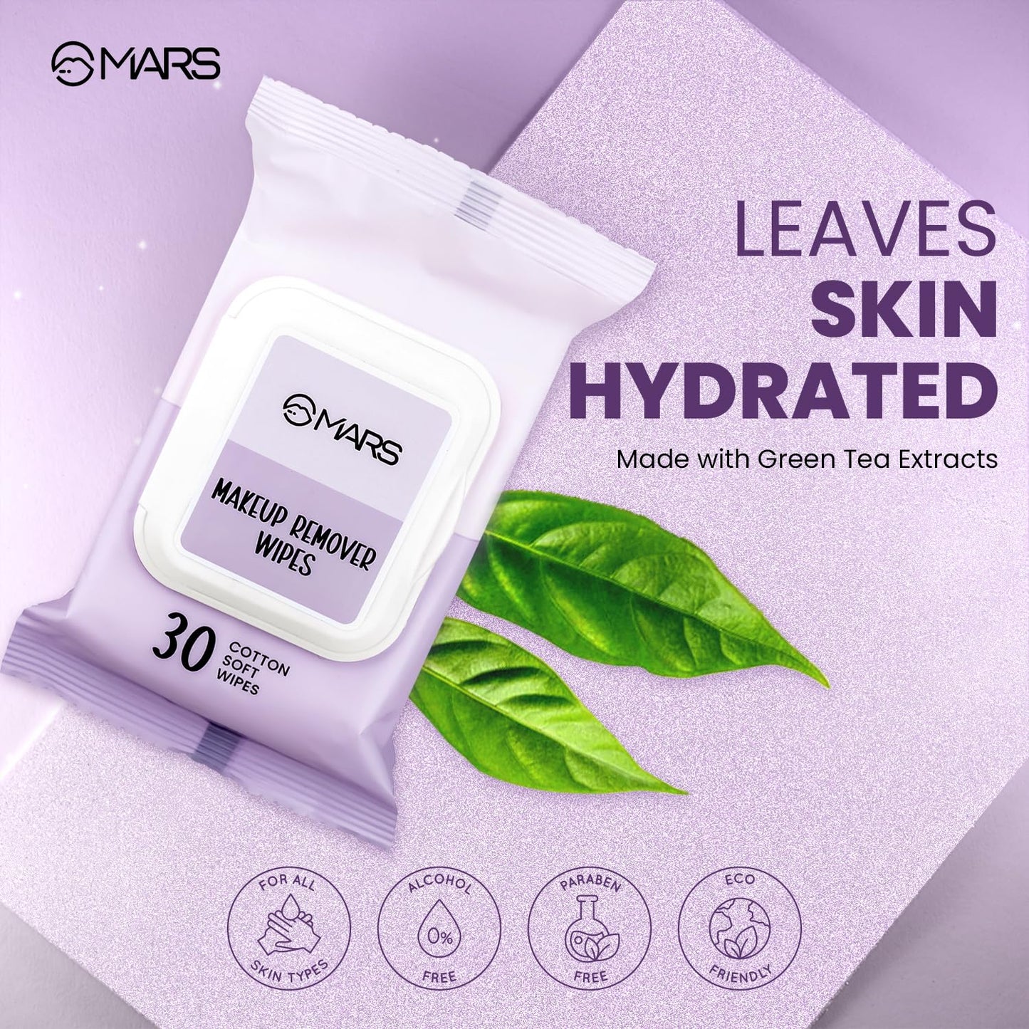 MARS Makeup Removing Face Wipes | Gentle, Hydrating & Enriched with Green Tea & Aloe Vera