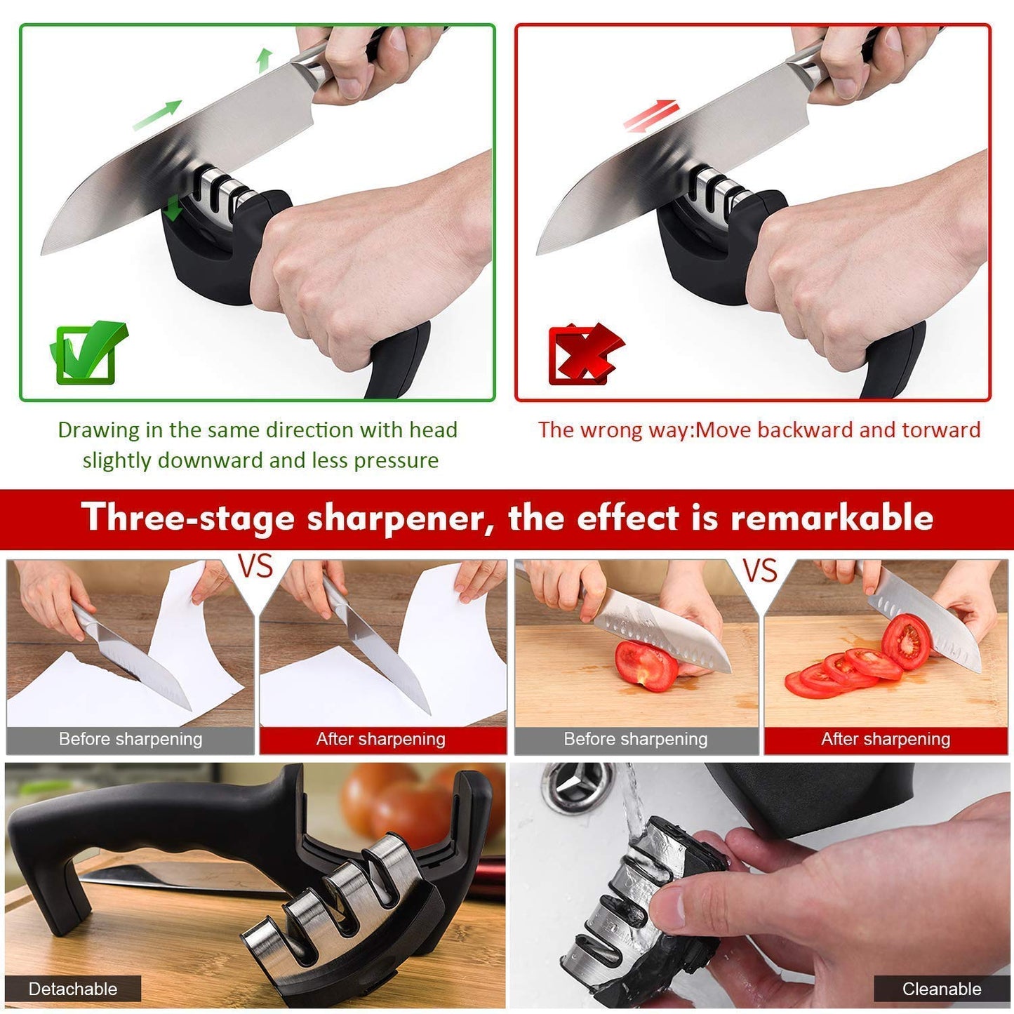 3-Stage Kitchen Knife Sharpener | Easy & Safe Knife Sharpening Tool