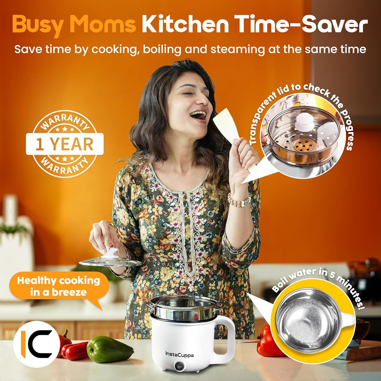3-in-1 Electric Kettle Cooker – Steam, Boil, Cook | Ideal for Busy Moms