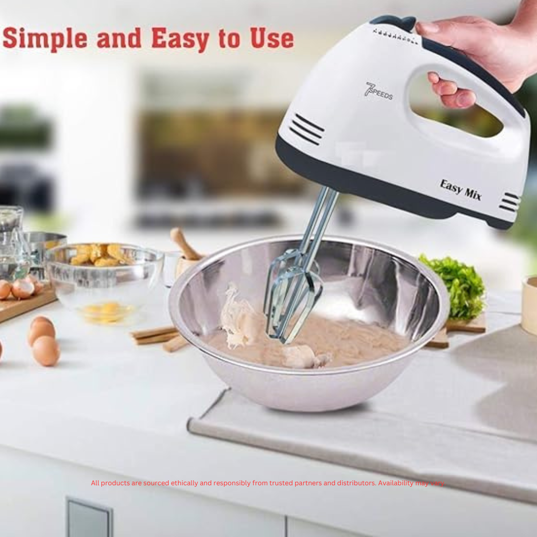 AMENDAS 7-Speed Hand Mixer with Stainless Steel Blades - Portable & Ergonomic