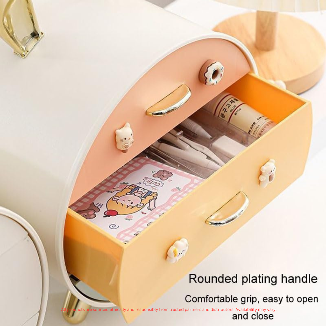Space-Saving Three-Layer Storage Box with Cute Rabbit Ears for Organized Desks