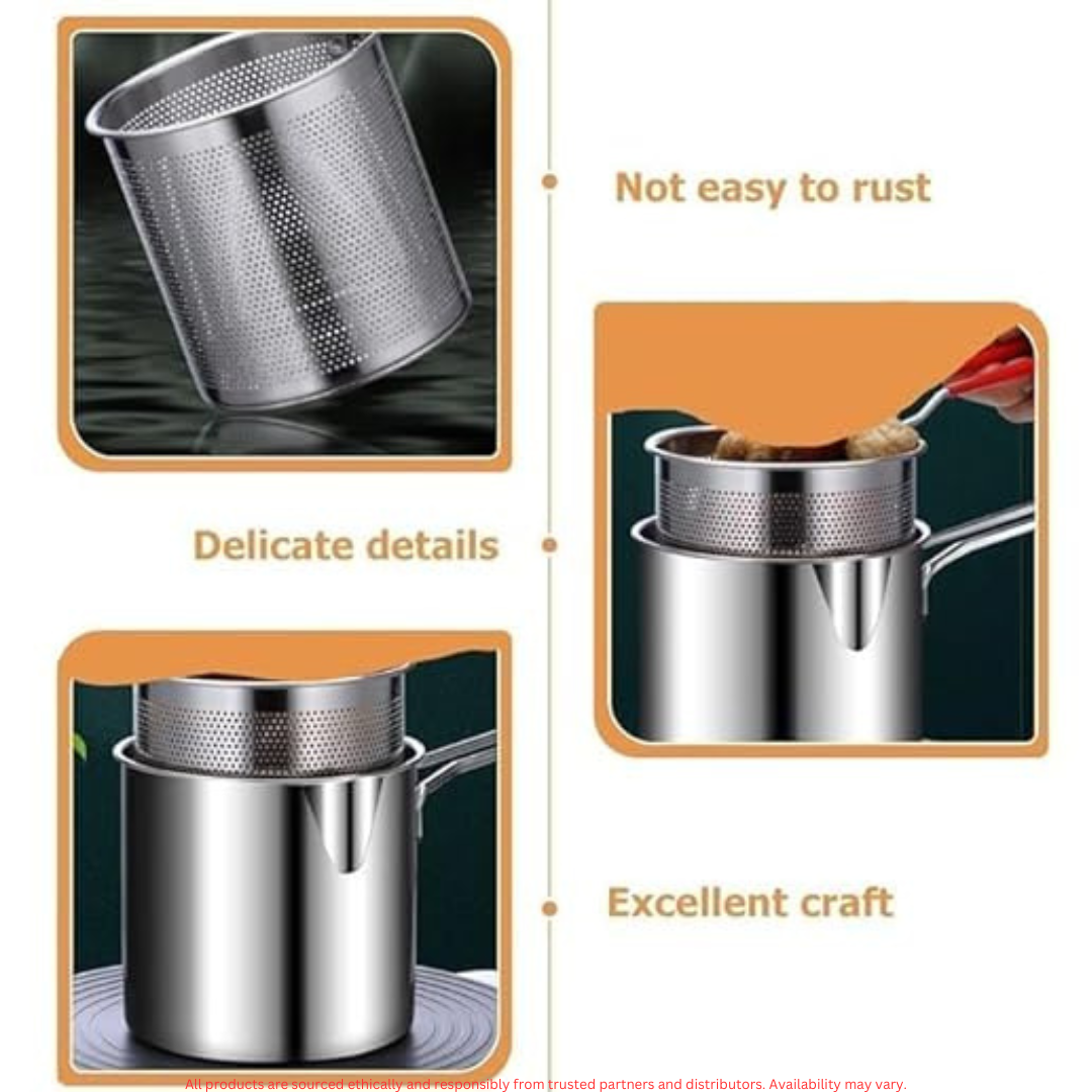 Efficient Tempura Deep Fryer with Oil Filtration & Detachable Handle