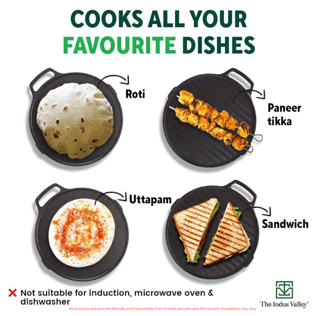 Cast Iron Grill Pan – Pre-Seasoned, Healthy, and Durable for Tasty Meals