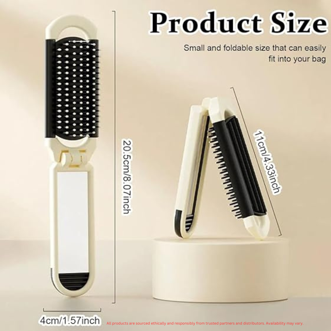 Portable Folding Hair Comb with Mirror – Cute Cartoon Sheep Design