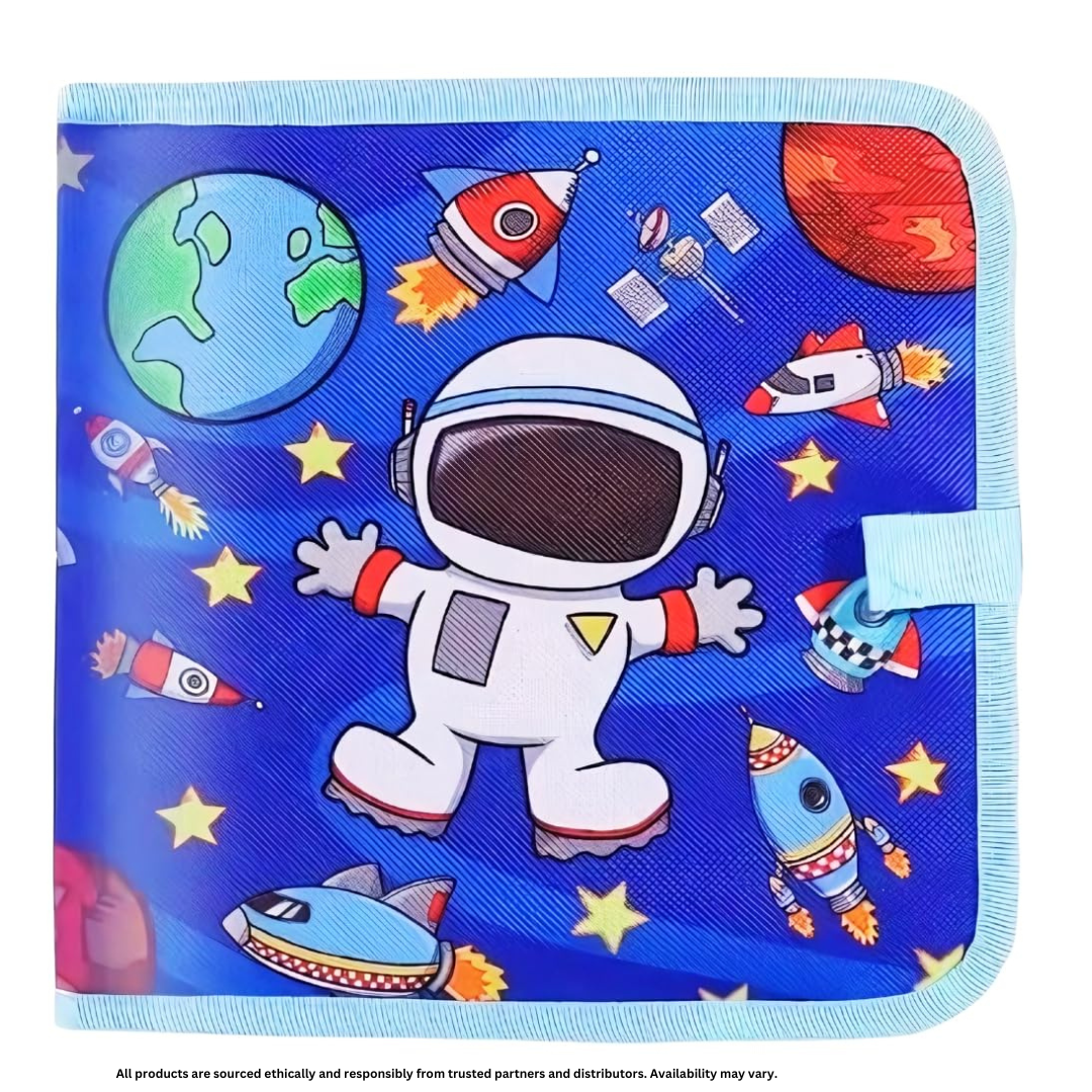PLUSPOINT Astronaut Theme Reusable Doodle Book – Creative Drawing Pad for Kids | 8 Erasable Pages with Washable Pens