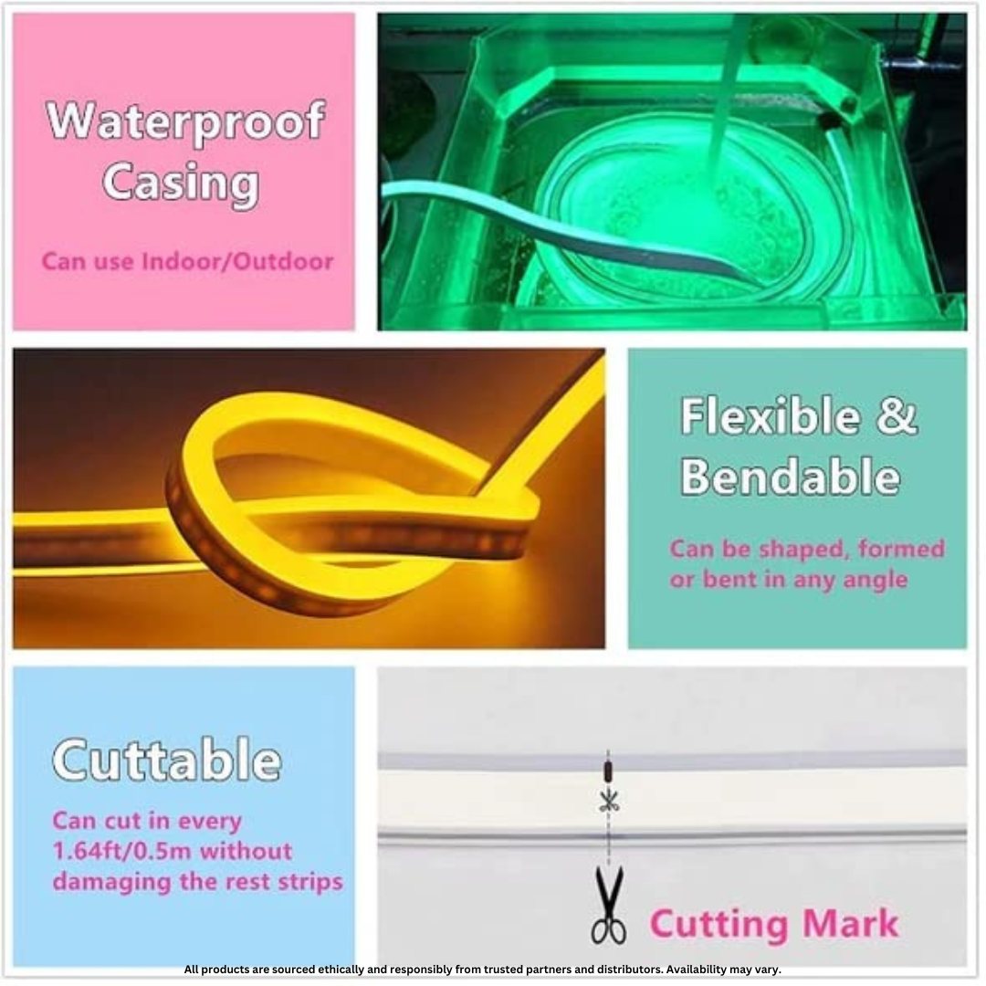 Cuttable & Extendable Neon Rope LED Strip Light – 12V Waterproof Silicone Strip for Home & Commercial Decor