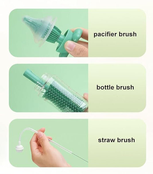 3-in-1 Baby Bottle Cleaning Brush Kit - Gentle and Effective Cleaning for Baby Bottles, Nipples, and Straws