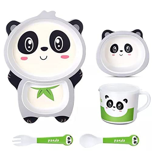 Ortolty Eco-Friendly Bamboo Fibre Kids Dinner Set – Cartoon Print, Non-Toxic & Reusable Tableware