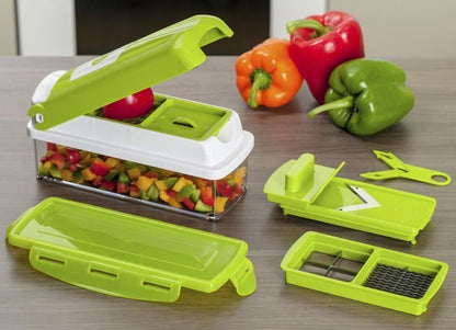 Multifunctional 12-in-1 Nicer Dicer Chopper + Vegetable Cutter and Drain Basket