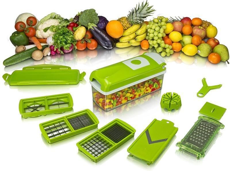 Multifunctional 12-in-1 Nicer Dicer Chopper + Vegetable Cutter and Drain Basket