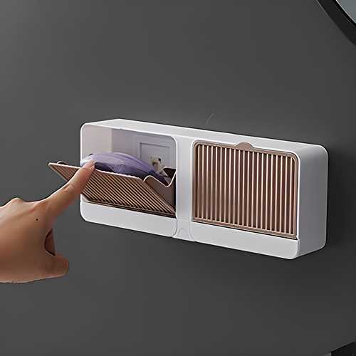Wall-Mounted Double Bar Soap Box with Lid | Durable & Self-Adhesive Soap Holder