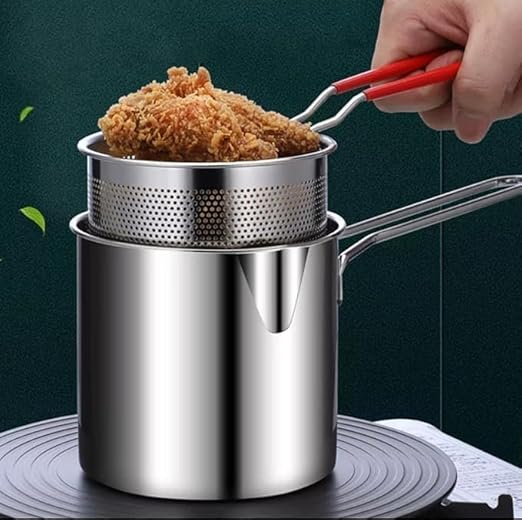 Efficient Tempura Deep Fryer with Oil Filtration & Detachable Handle
