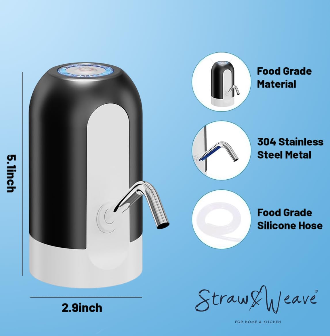 Electric Water Dispenser Pump for 20 Litre Bottle | USB Rechargeable | Fast Dispensing | 1-Year Warranty