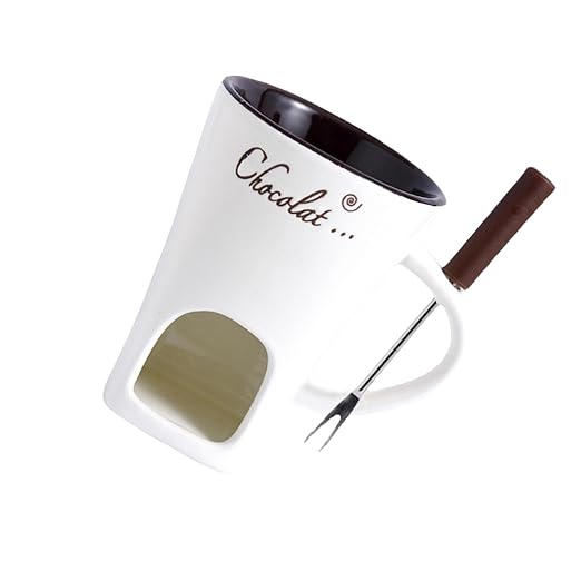 Premium Ceramic Fondue Mug Set with Fork – Perfect for Chocolate & Cheese