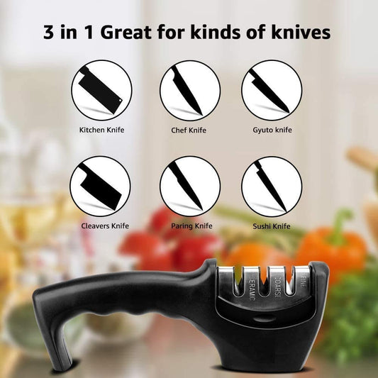 3-Stage Kitchen Knife Sharpener | Easy & Safe Knife Sharpening Tool