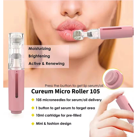 Cureum Lip Boost Derma Roller for Lips | 0.25mm Titanium Needles | Natural Lip Plumper with Serum Applicator