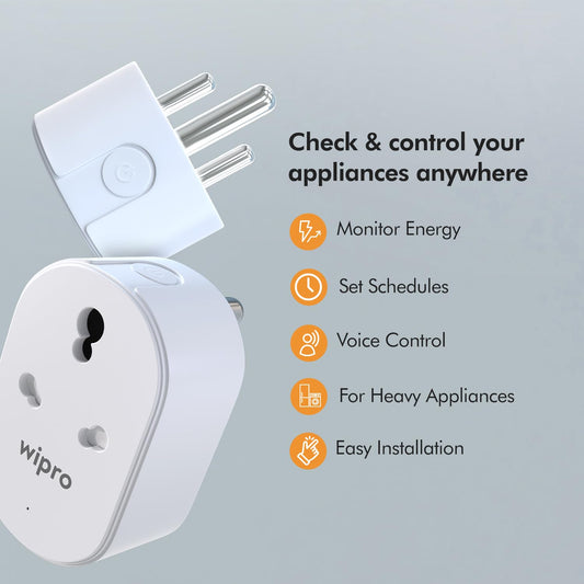 Wipro 16A Smart Plug | Wi-Fi Enabled | Alexa & Google Assistant Compatible
