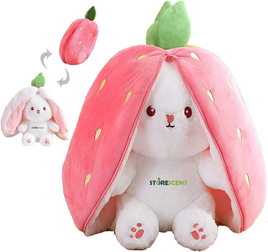 Reversible Bunny Rabbit Plush Toy – Cute Strawberry Wrap Soft Toy for Kids & Girls | Washable Gift