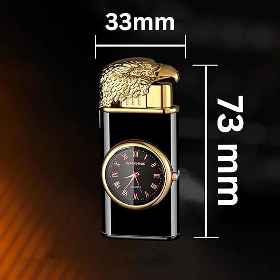 Business Black Golden Metal Lighter with Integrated Clock | Adjustable Flame | LPG Fuel