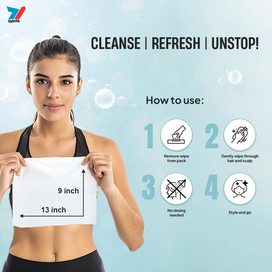 UpUrFit XXL Shampoo Wipes | Rinse-Free Hair Cleanser with Tea Tree Oil – Anti-Bacterial & Travel Friendly
