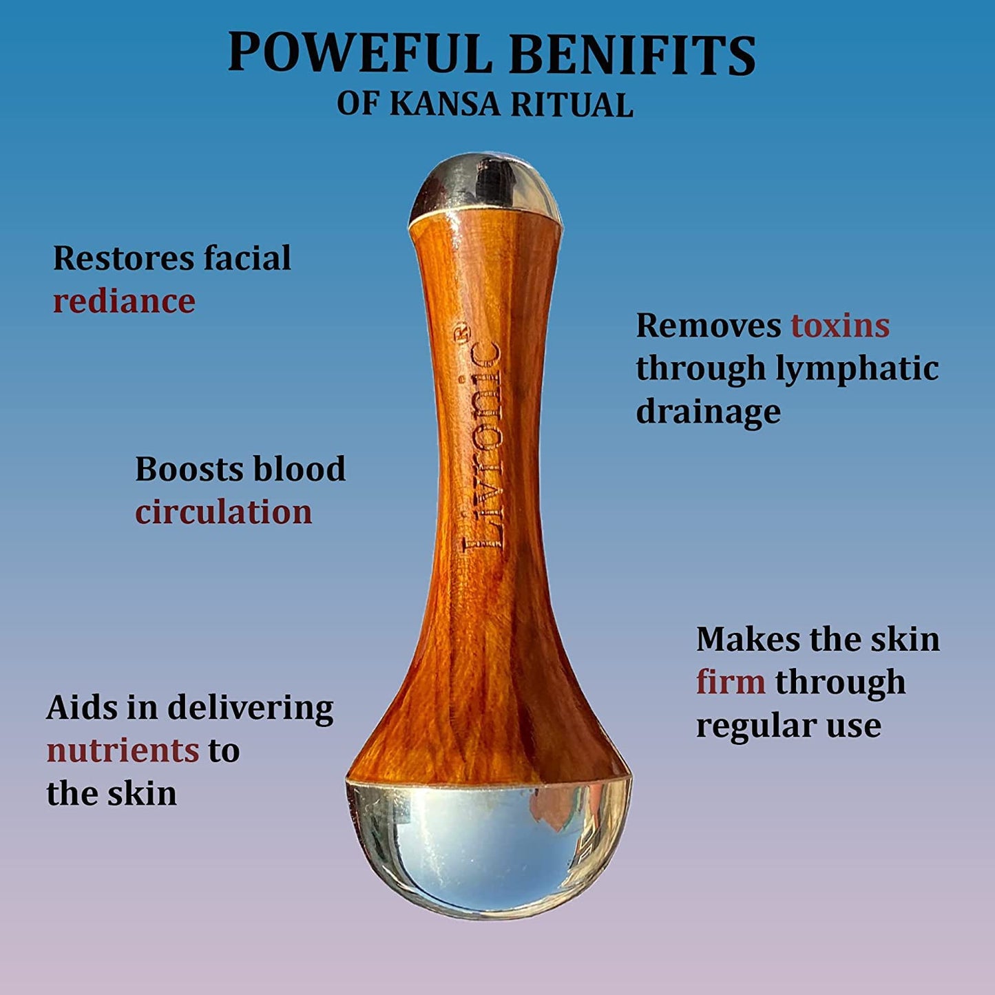 KANSA Wand Ayurvedic Face Massage Tool | Detoxifying Bronze Massager with Teakwood Handle