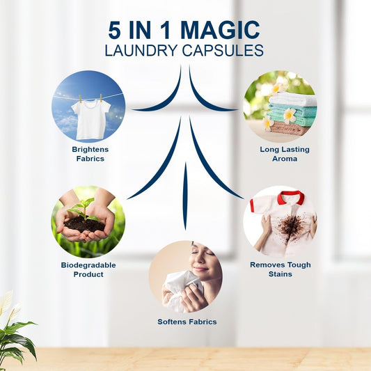 Ecosys 5-in-1 Magic Laundry Pods – Bioenzyme Formula, Floral Scent, Front & Top Load Compatible