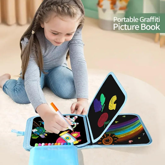 PLUSPOINT Astronaut Theme Reusable Doodle Book – Creative Drawing Pad for Kids | 8 Erasable Pages with Washable Pens