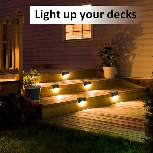 Solar Deck Lights - Waterproof Outdoor LED Lights for Stairs, Fence, and Patio (Pack of 4, Warm White)