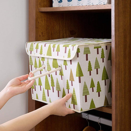 Foldable Linen Storage Box with Lid & Handle – Dustproof, Portable, Space-Saving Organizer